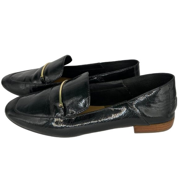 Black Patten Leather Dolce Vita Stella Loafers with Gold Hardware - Picture 1 of 5